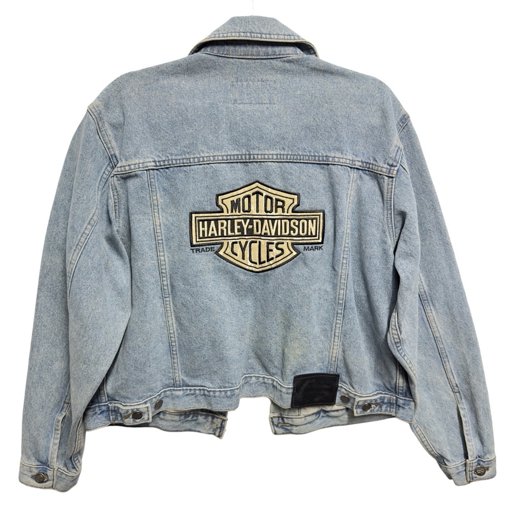 Retro Vintage Harley Davidson Patchwork Embroidery Denim Jean Motorcycle Jacket